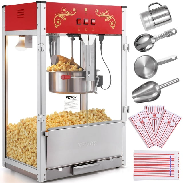 Máquina para hacer palomitas VEVOR 1615W, encimera de 480 ml con vidrio templado