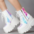 thumbnail image 5 of Cape Robbin Radio Holographic Platform Ankle Chunky Block Heels Boots White (White, 7), 5 of 6