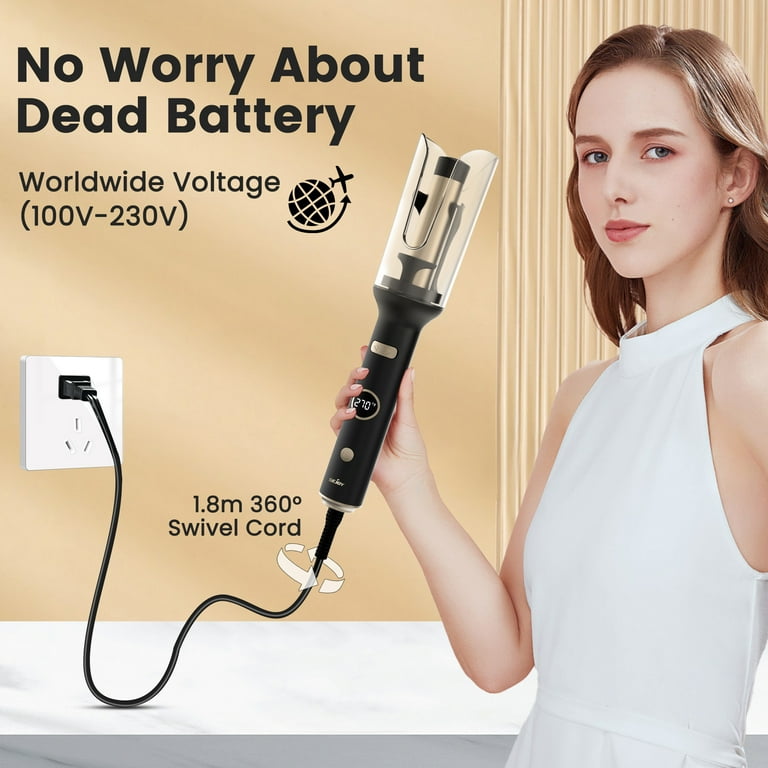 Sejoy Auto Hair Curler 1.0 inch Barrel 5 Temps Timers LED Dual Voltage Auto Shut Off Black Walmart