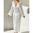 thumbnail image 3 of Women Bathing Suit Cover Up Swimsuit Cover up Elegant Backless Beach Dress with Keyhole Front Bikini Long Flare Sleeve Summer Beach Dress Crochet Hollow Out Coverup White Alsol Lamesa, 3 of 6