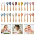 thumbnail image 2 of 2Pcs Food Grade Silicone Tips Baby Feeding Training Spoon and Fork Set with Wooden Handle Toddlers Infant Eat Independently Accessories, 2 of 17
