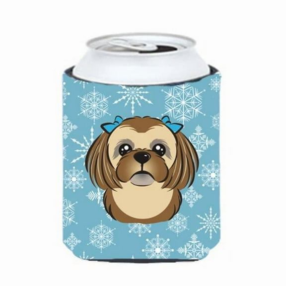 Carolines Treasures BB1683CC Snowflake Chocolate Brown Shih Tzu Can & Bottle Hugger