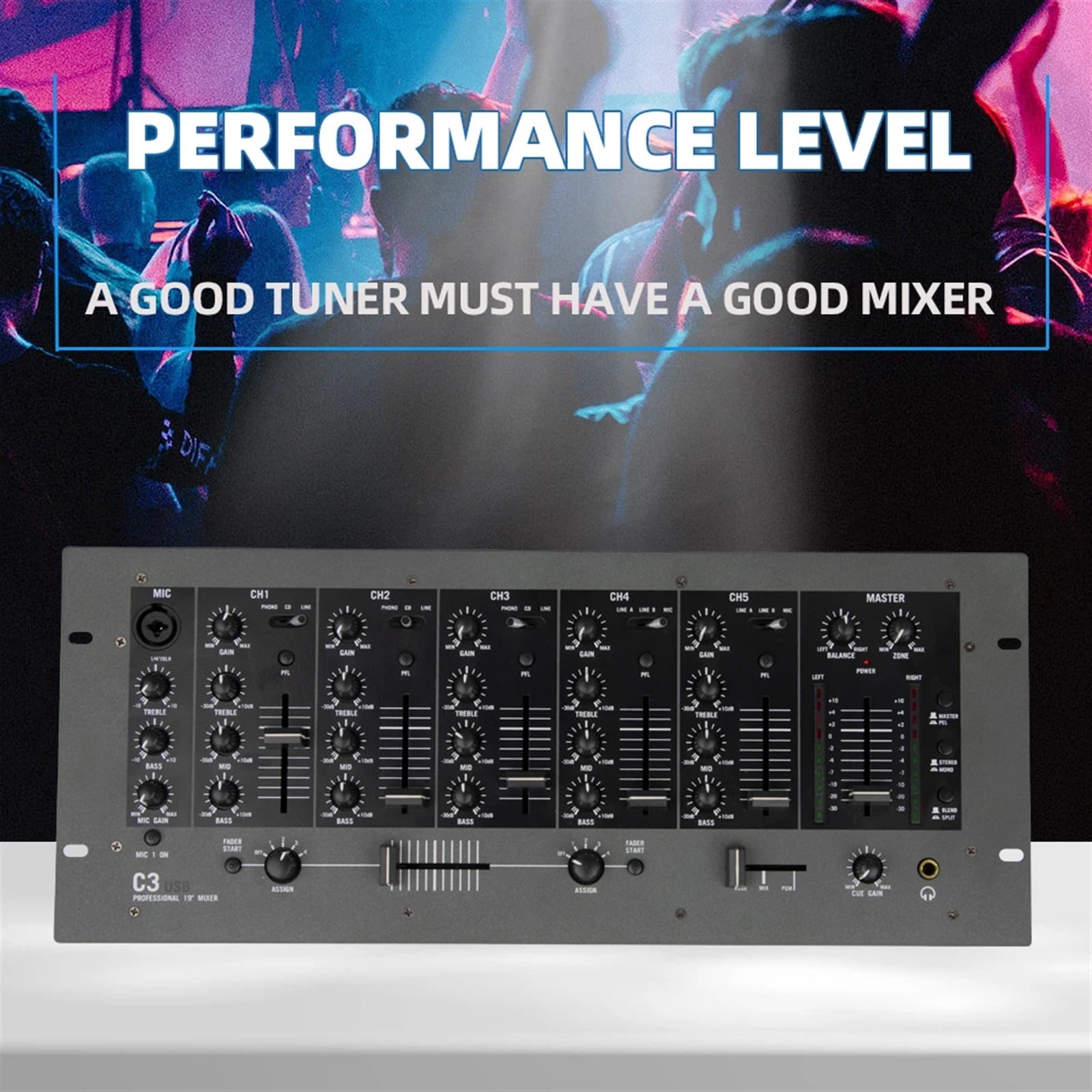 Rack Mount Au-dio Mixer Professional 5 Channel DJ Stereo Mixer Mixing Console C3 Numark Dj Stage Performance Professional ,Precision Control