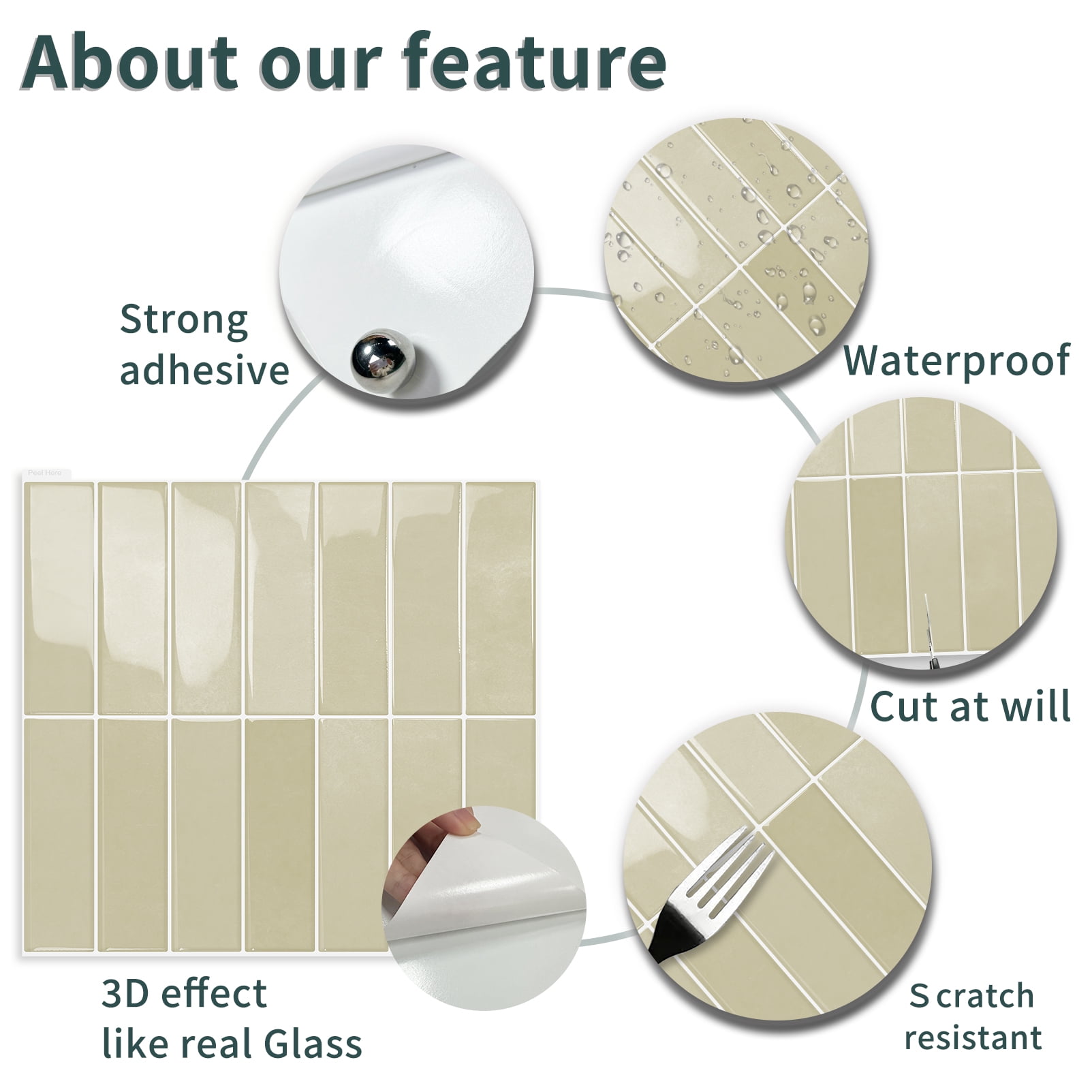 DEWOO 10 Sheet Peel and Stick Backsplash Tile,3D Self Adhesive Wall Tiles Stick on Backsplash for Kitchen,Bathroom,Camper (12"×12",Light Brown)