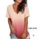 thumbnail image 4 of Sonducket Camiseta degradada para mujer, S-XXXL multicolor, ropa de calle con cuello en V, informal, holgada, de fibra transpirable, de verano, Prendas para la parte del cuerpo Rosa claro METRO, 4 of 6