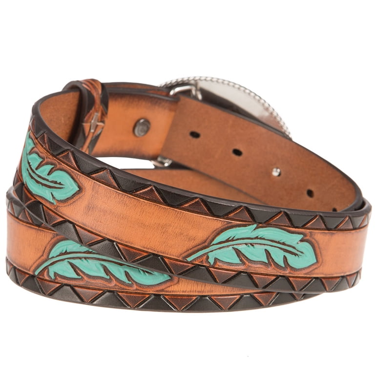 Womens Turquoise Feather on Tan Tooled Belt - Walmart.com display picture 3