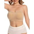 thumbnail image 3 of Gustave 3 Pack Strapless Bandeau Bra for Women Non-Slip Seamless Padded Bralette Wireless Tube Top Bras with Removable Pads Clear Straps, 3 of 12