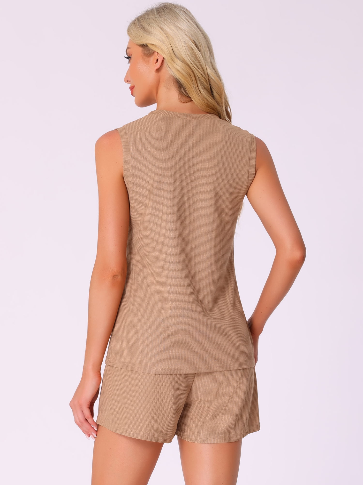 DARING DIVA Sleeveless Summer Waffle Knit Pajamas Tank Top 2XL Khaki
