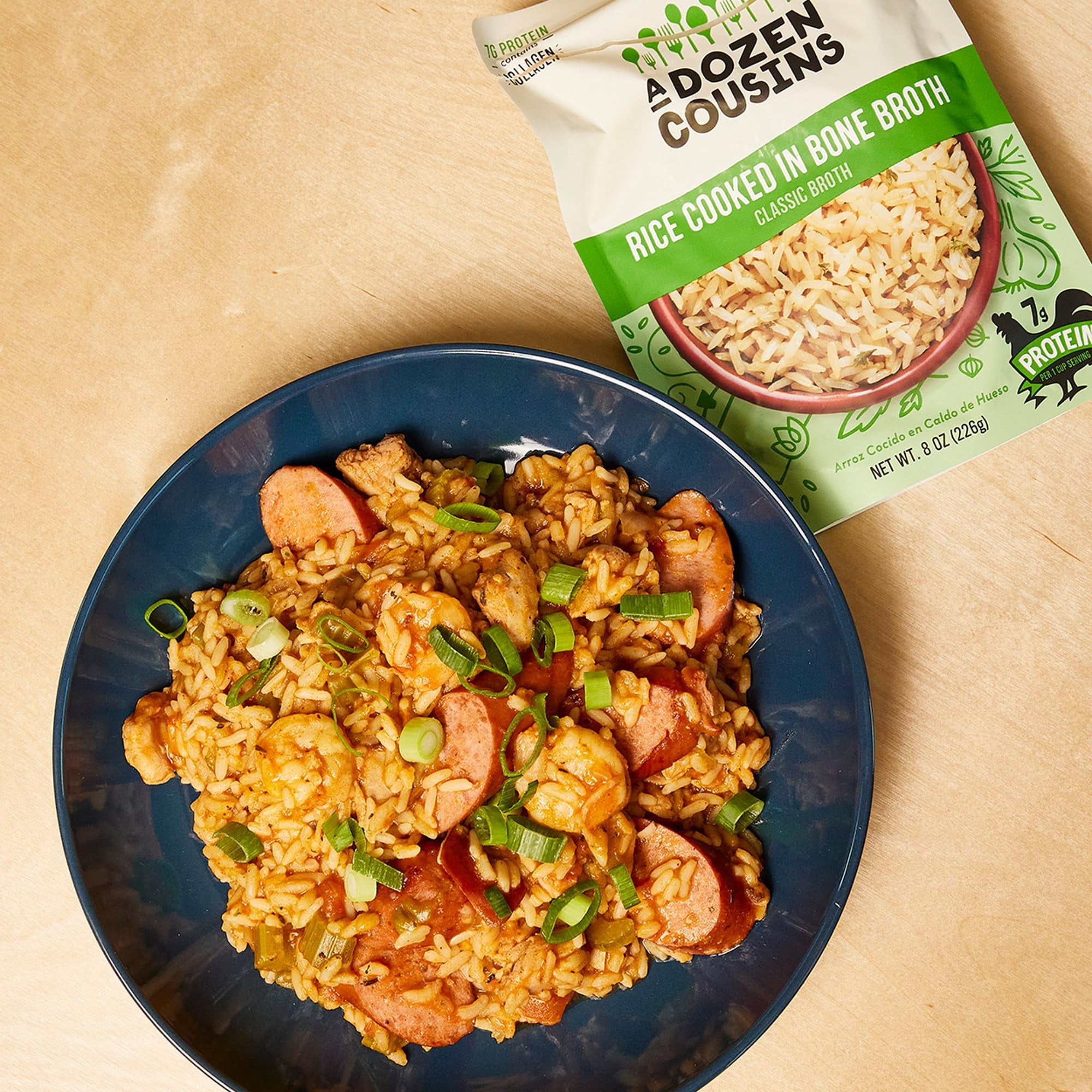 A Dozen Cousins Rice Cooked in Bone Broth Microwaveable Rice Packets | 7g Protein | Contains Collagen (Classic Chicken Broth, 6 Pack)