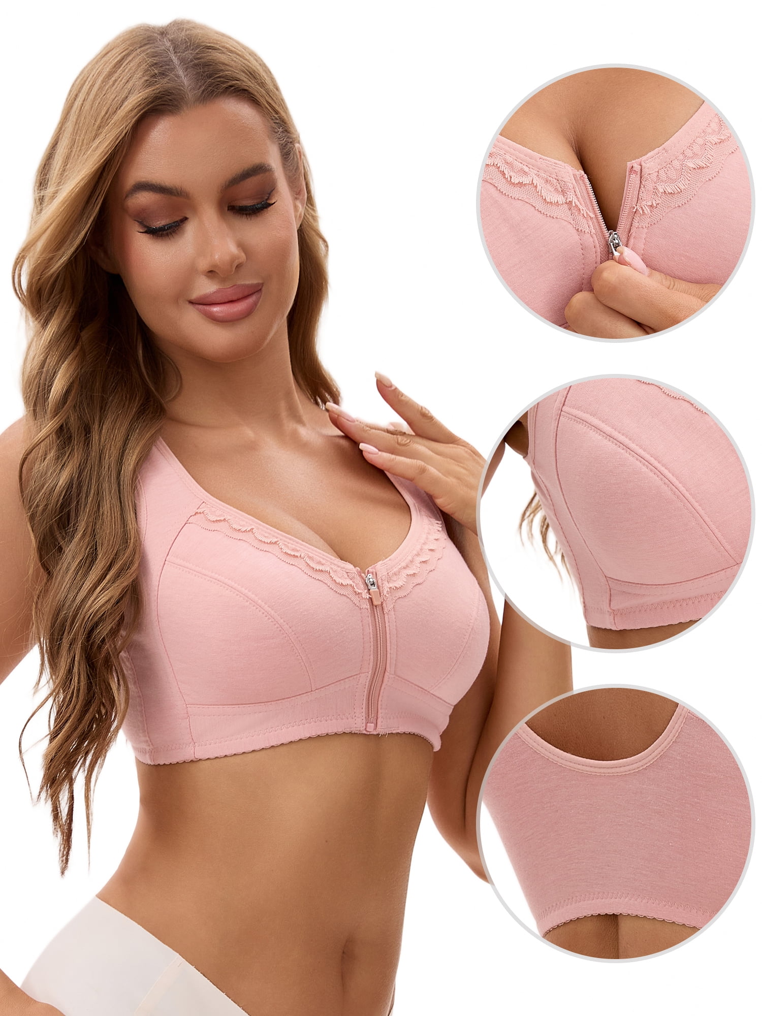 Unique Bargains Women's Wirefree Tank Back Bralette Wide Straps Bras Light Pink 38 C