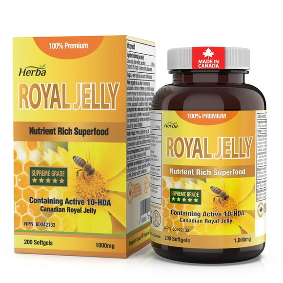 Herba Royal Jelly Capsules 1000mg - 200 Softgels | Made in Canada