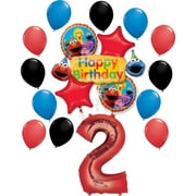 Sesame Street Elmo Theme 2nd birthday Party Foil balloons and Latex Balloon Decorations 18 pcs