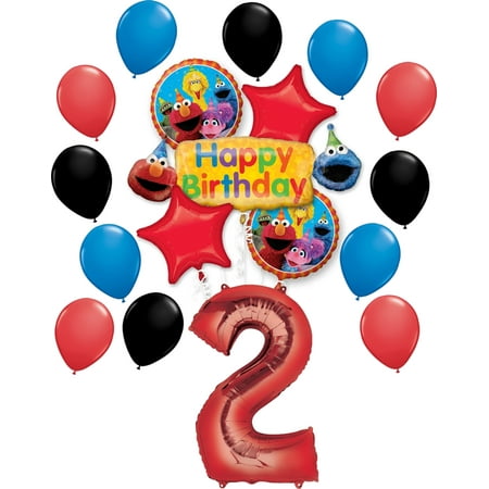 Sesame Street Elmo Theme 2nd birthday Party Foil balloons and Latex Balloon Decorations 18 pcs