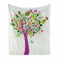 thumbnail image 1 of Tree of Life Soft Flannel Fleece Blanket, Ornate Vibrant Floral Tree Flying Butterflies Fresh Colors Nature Image Home, Cozy Plush for Indoor and Outdoor Use, 50" x 60", Multicolor, by Ambesonne, 1 of 5