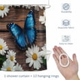 thumbnail image 4 of Blue Butterfly Daisy Shower Curtain for Bathroom, Spring White Floral Flower Plant Wood Grain Waterproof Cloth Fabric Bathroom Accessories Set with 12 Rust Proof Plastic Hooks, 66"x72", 4 of 9