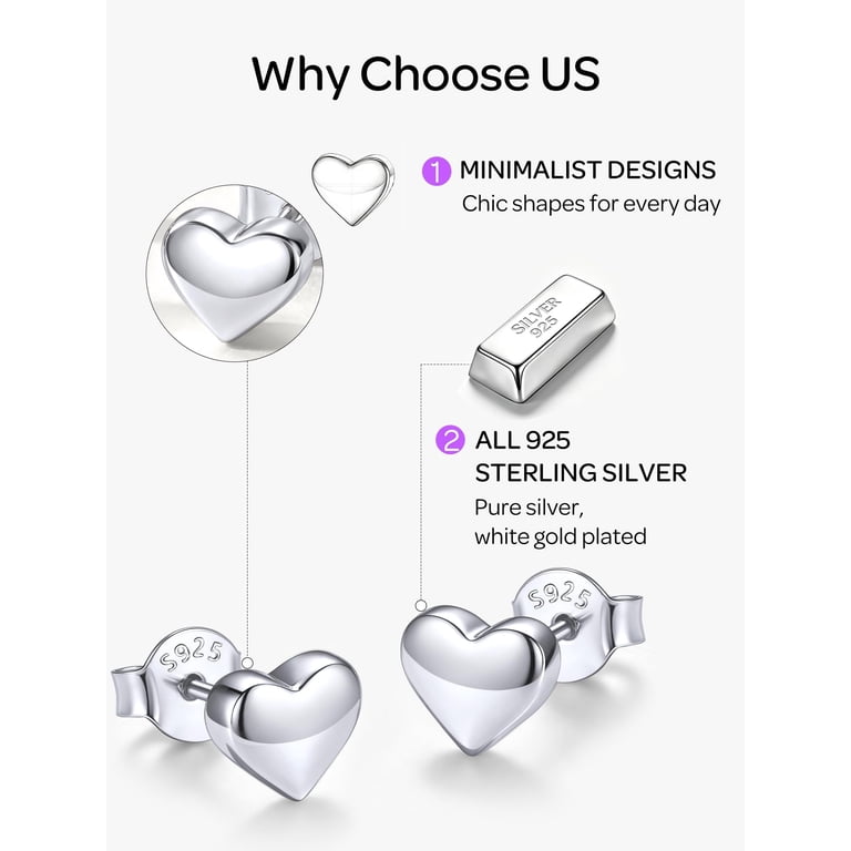 ChicSilver Sterling Silver Heart Stud Earrings photo 5