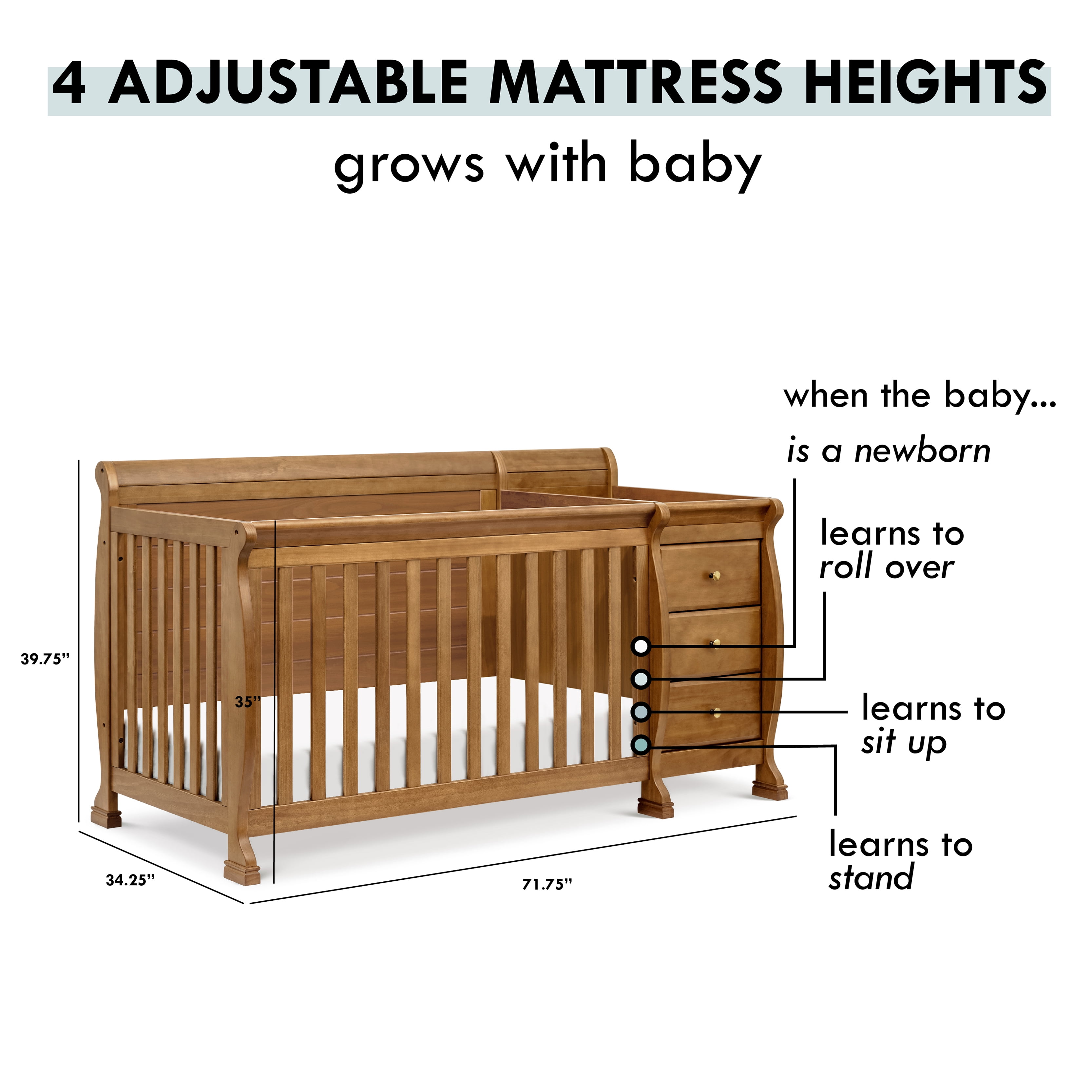 DaVinci Kalani 4-in-1 Convertible Crib & Changer in Chestnut