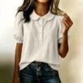 thumbnail image 2 of DailyChi Summer Sales Under $ 5 Women Linen Doll Collar Shirt Puff Sleeve Blouse Short Sleeve Loose Casual Summer Top, 2 of 9