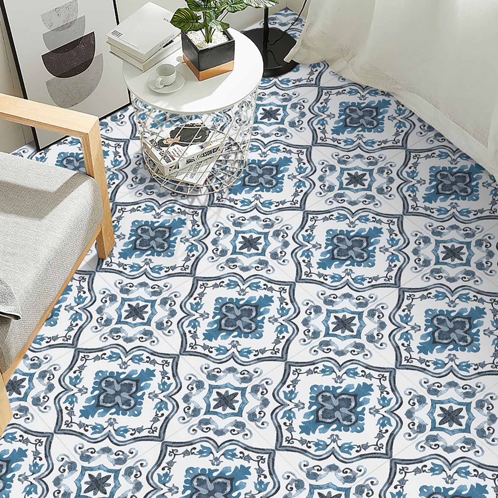 DEWOO Peel and Stick Floor Tile, Peel and Stick Flooring Self Adhesive, Waterproof Vinyl Flooring Suitable for Bathroom, Kitchen, Blue(12 x 12 In, 10PCS)