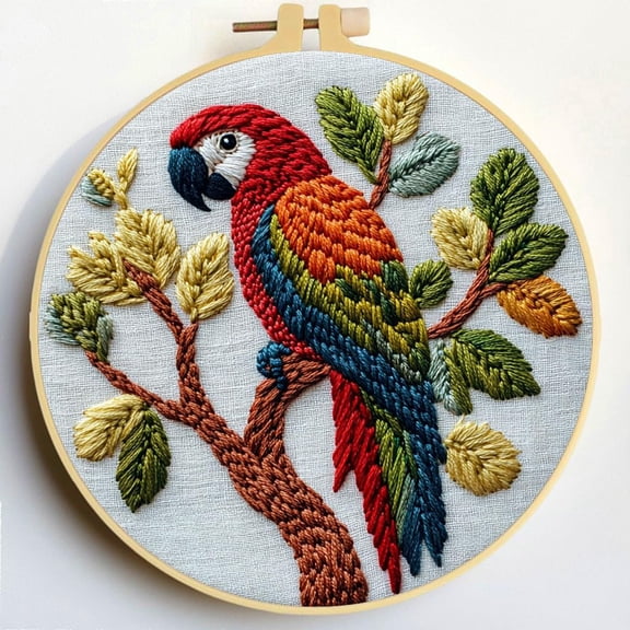 Punch Needle Kits A Parrot on Tree Embroidery Starter Set with Hoop Easy for Beginners DIY Stress Relief Handmade Craft Hobby and Home Decor 20x20cm-4
