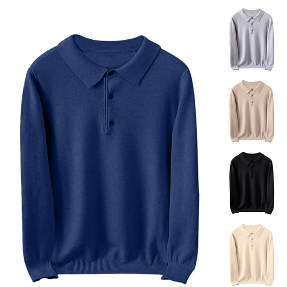 FRSASU Mens Knit Polo Sweaters Long Sleeve Vintage Polos Casual Pullover Slim Fit Lapel Sweater Khaki