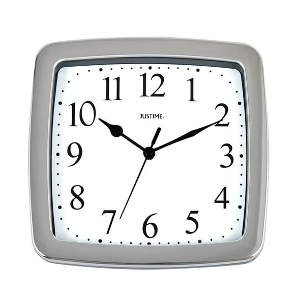 JUSTIME 8.5-inch Quality Square Water Resistant Quartz Wall Clock Water Resistant Special for Small Space, Office, Boats, RV (W40507 Chrome)