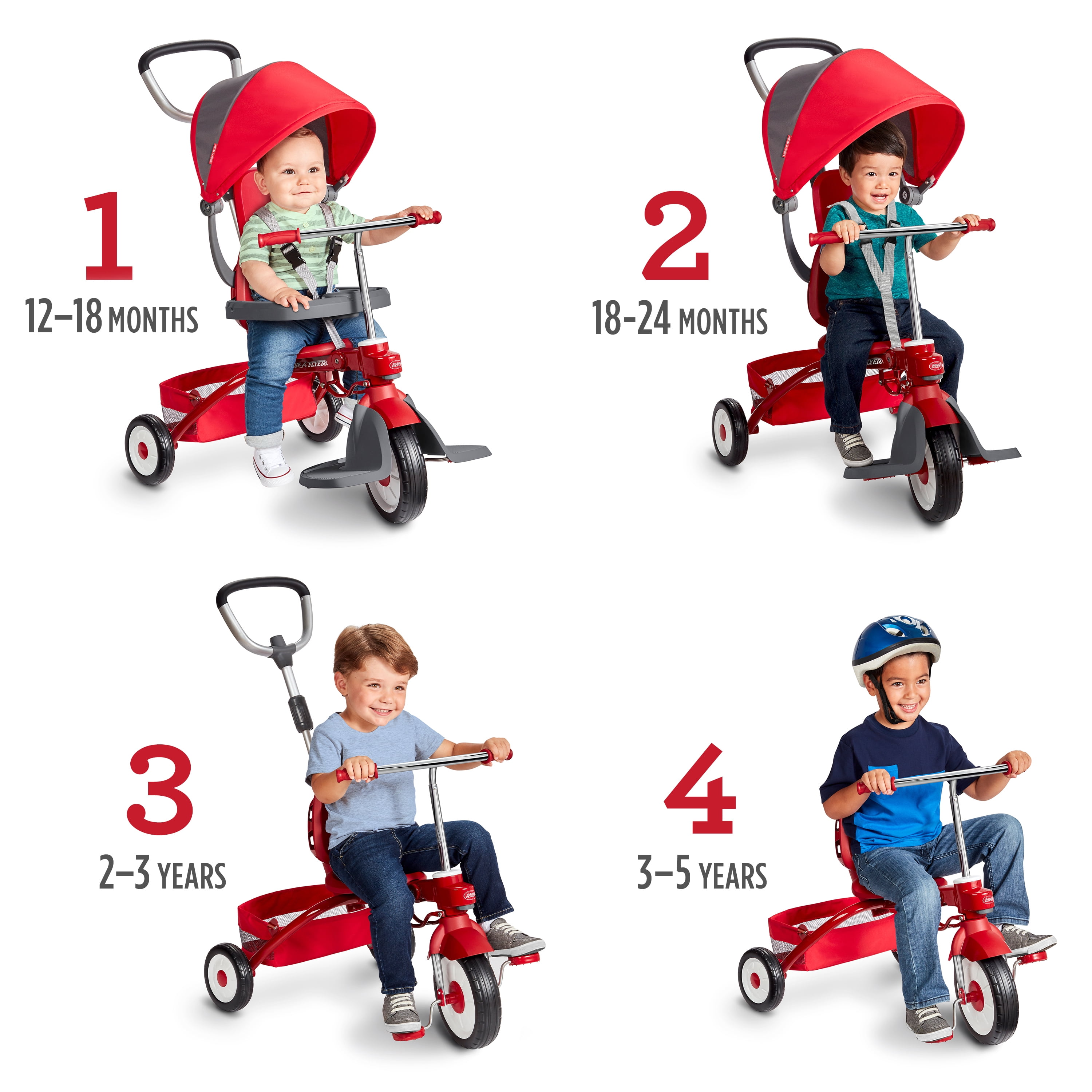 Radio Flyer, EZ Fold 4-in-1 Stroll 'n Trike, Folding Trike, Red - 1