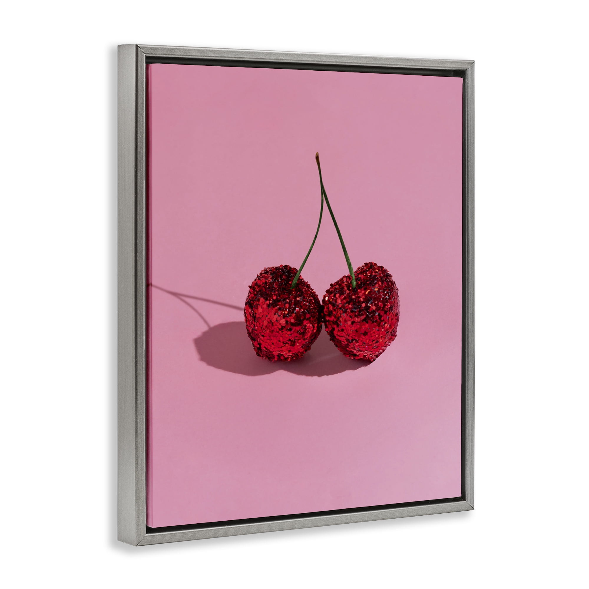 Stupell Industries Glitter Encrusted Cherries Gray Framed Floater Canvas Wall Art, design by LISH Creative