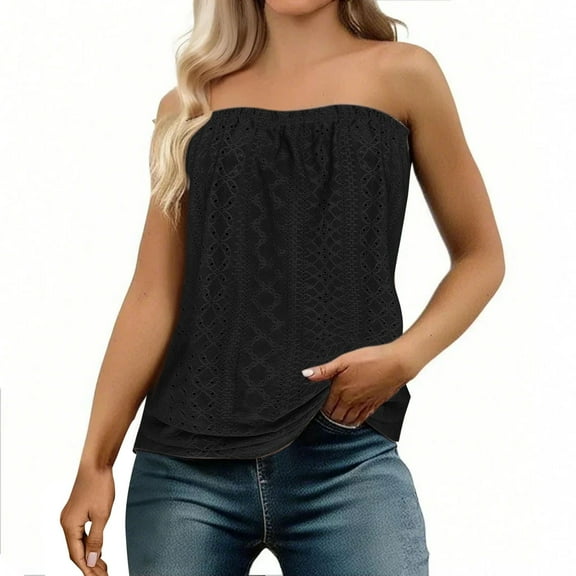 QIJUNTUO Women's Bandeau Tube Top With Elasticized Waist For Beach & Pool Parties Black