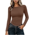 thumbnail image 3 of Womens Long Sleeve Layering Tops Zaewscy Women's Solid Color Crew Neck Long Sleeve T-Shirt Casual Classic Layering Top Brown S, 3 of 9
