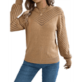 thumbnail image 1 of Chandails Crochet pour Femmes Col Rond Manches Longues Mignon Chandail en Coton Ajouré Khaki G, 1 of 5