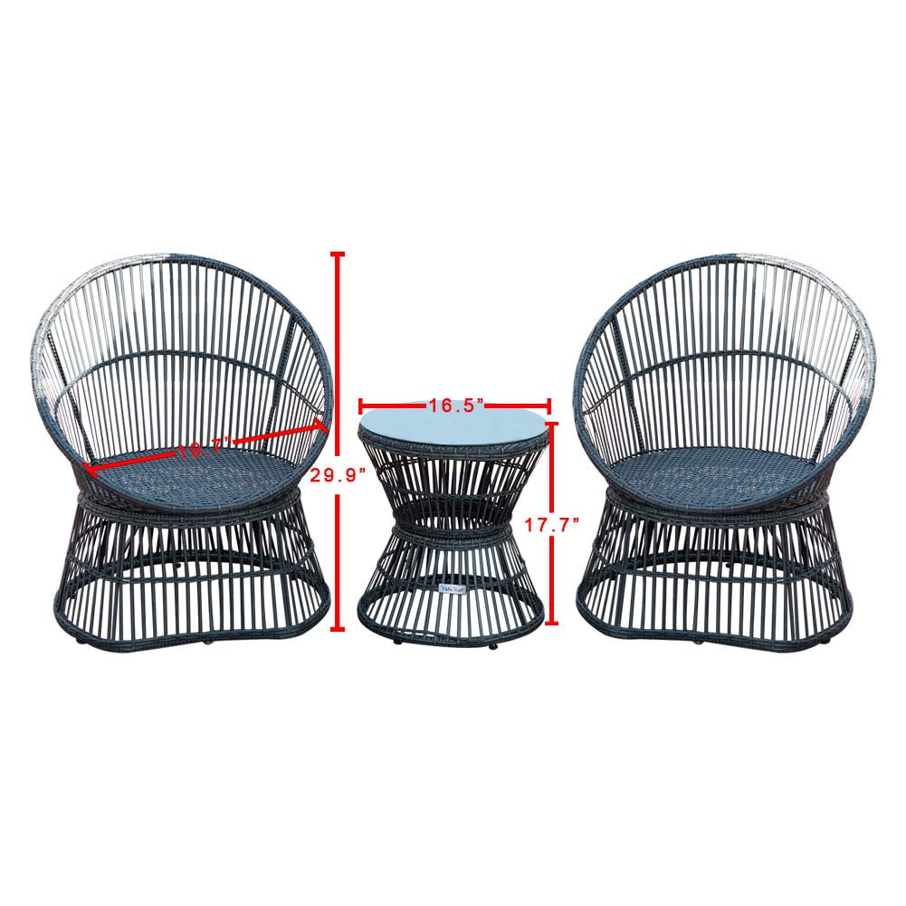 Patiopost Patio Furniture 3 Pcs Pe Wicker Outdoor Garden Bistro Set With Table Cushions Seats 2 Grey Walmart Com Walmart Com