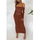 thumbnail image 3 of Vestido PRETTYGARDEN Caramelo Maxi Fruncido con Hombros Descubiertos Talla L - L, 3 of 8