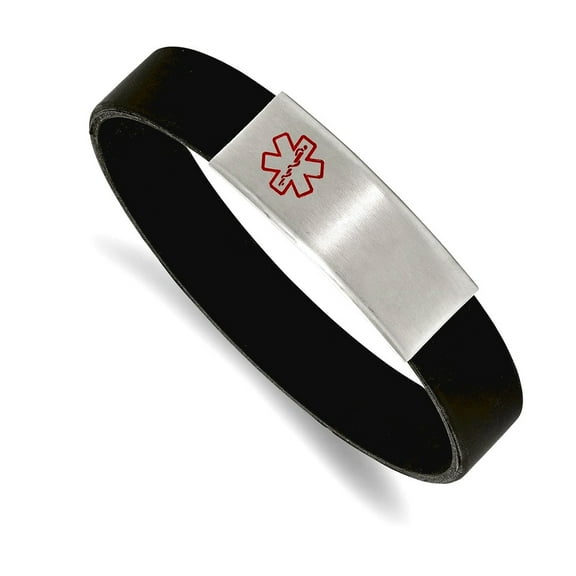 10.6mm Stainless Steel Brushed With Red Enamel Silicone Stretch Medical ID Bracelet Identification Bracelet for Women