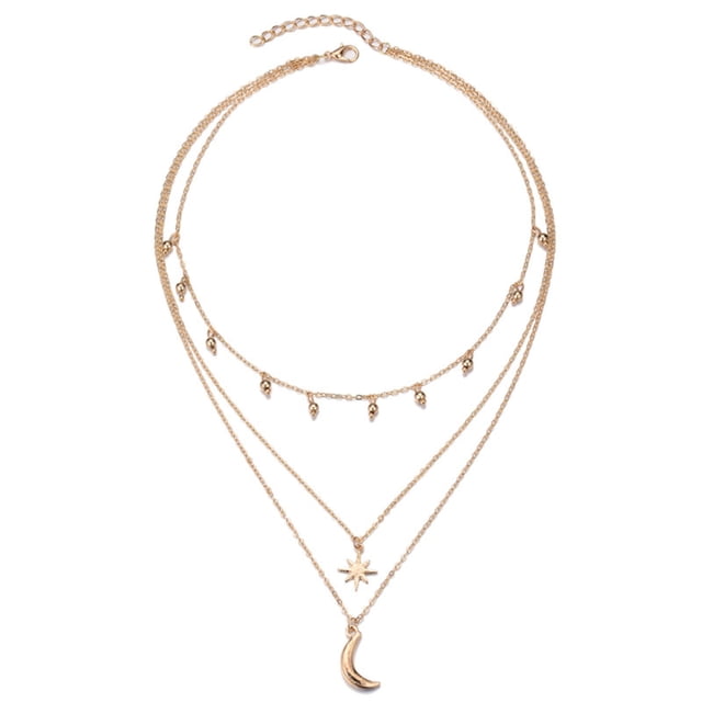 Collar largo con luna y colgante para mujer, collar de moda con varias capas y estrella Collares y colgantes