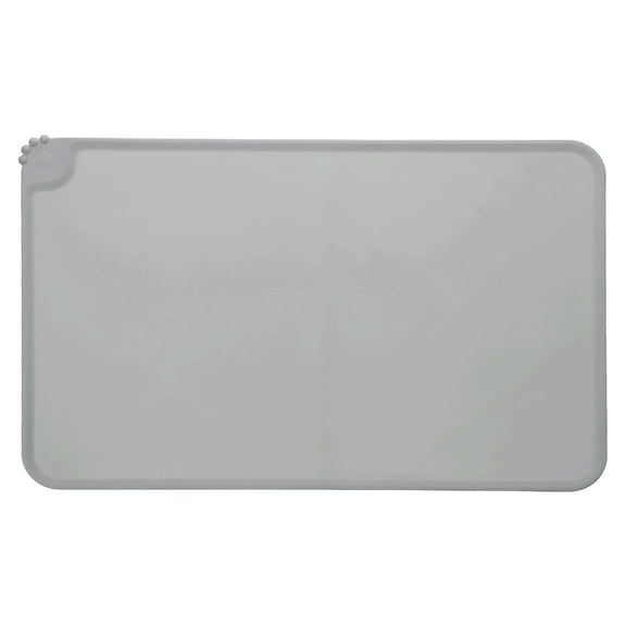 Uxcell Cat Food Mat, 19x12 Inch Silicone Pet Feeding Mat Non-Slip Paw Print Style Waterproof Dog Water Bowl Tray Raised Edge Protects Floors (1Pcs, Gray), Intended for Pets Bowl/Fountain