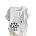 thumbnail image 2 of Cavosen Short Sleeve Blouses for Women Dressy Casual Artificial Cotton Linen Dandelion Print Button Summer Shirts Crewneck Comfy Loose Fit Tops Lightweight Tees White 2XL, 2 of 4
