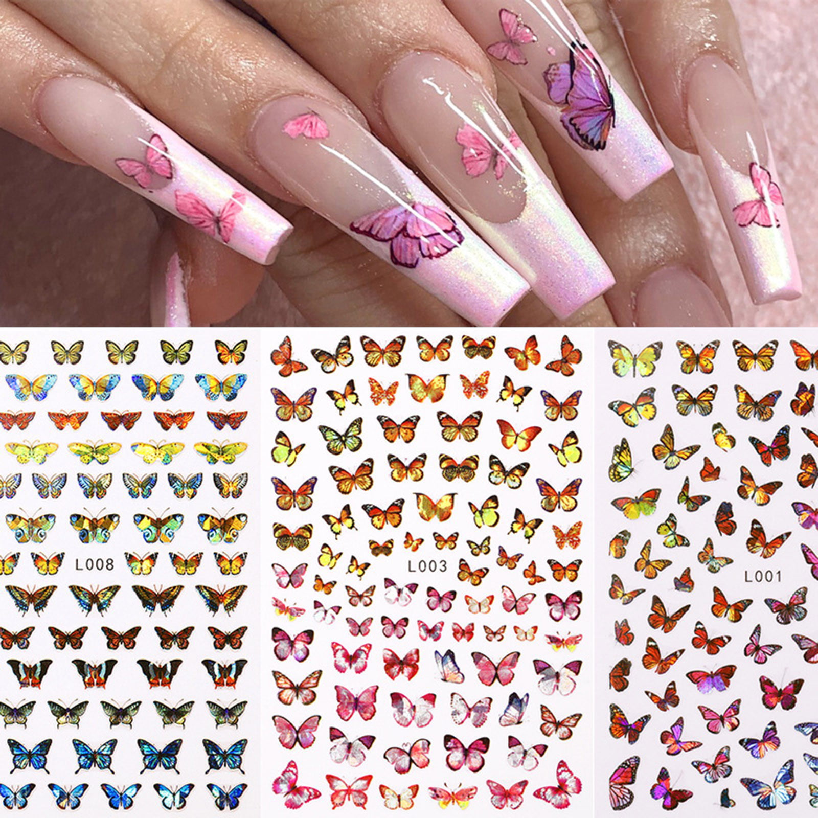 Peaoy 36 Sheets Nail Art Stickers DIY Manicure Sticker Nail Decals Nail  Decorations for Butterfly Flowers Leaves 