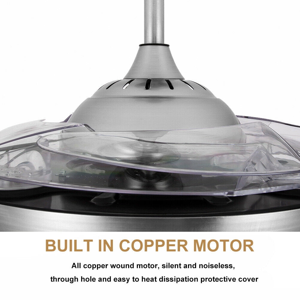 EASYG 42" Silver LED Invisable Ceiling Fan Lamp Crystal Lighting Remote Chandeliers