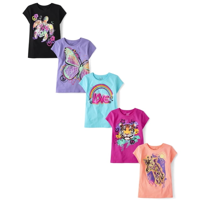 Camiseta The Children's Place de manga corta para niñas, paquete de 5