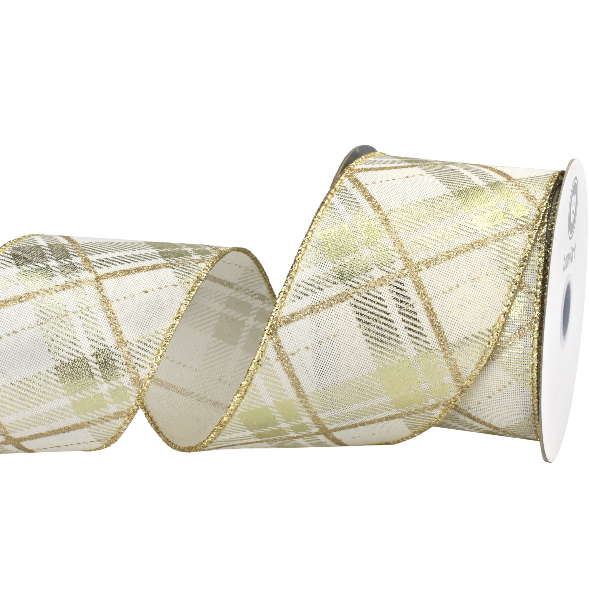 Homeford Christmas Metallic Plaid Twill Wired Ribbon, 2-1/2-inch, 10-yard, Gold