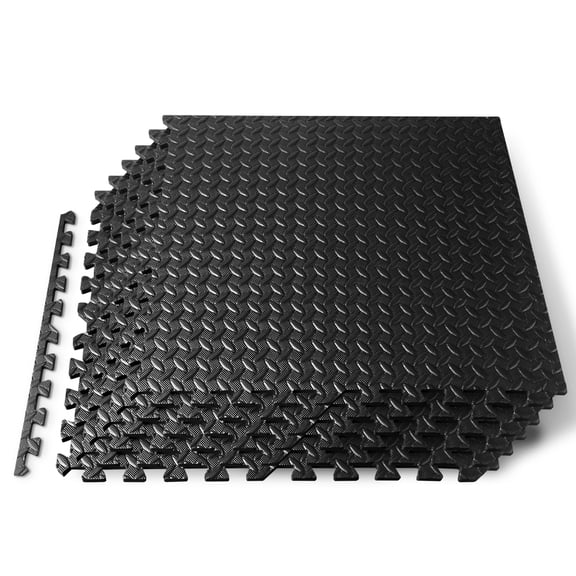 Squatz Thick Puzzle Exercise Mat, 6 Pcs EVA Foam Interlocking Tiles Protective Flooring (Black)