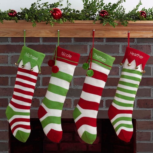 personalized striped christmas stocking with jester cuff available in red or green walmartcom - Red And Green Christmas Stockings personalized striped christmas stocking with jester cuff available in red or green walmartcom - Red And Green Christmas Stockings