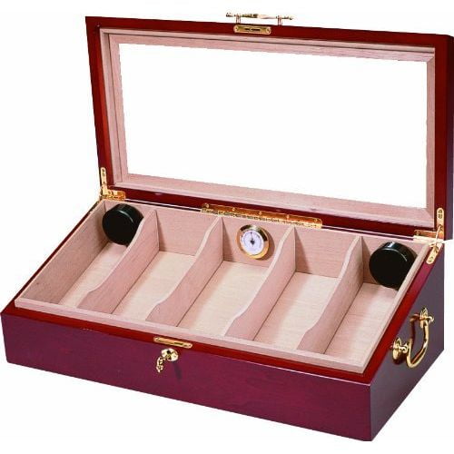 Humidor Supreme Quality Importers Trading Retail Display 4 Humidor, Countertop, 6 Piece Humidor, 2 Round Humidifiers, 1 Glass Hygrometer with Brass Frame, 100 Cigar Capacity