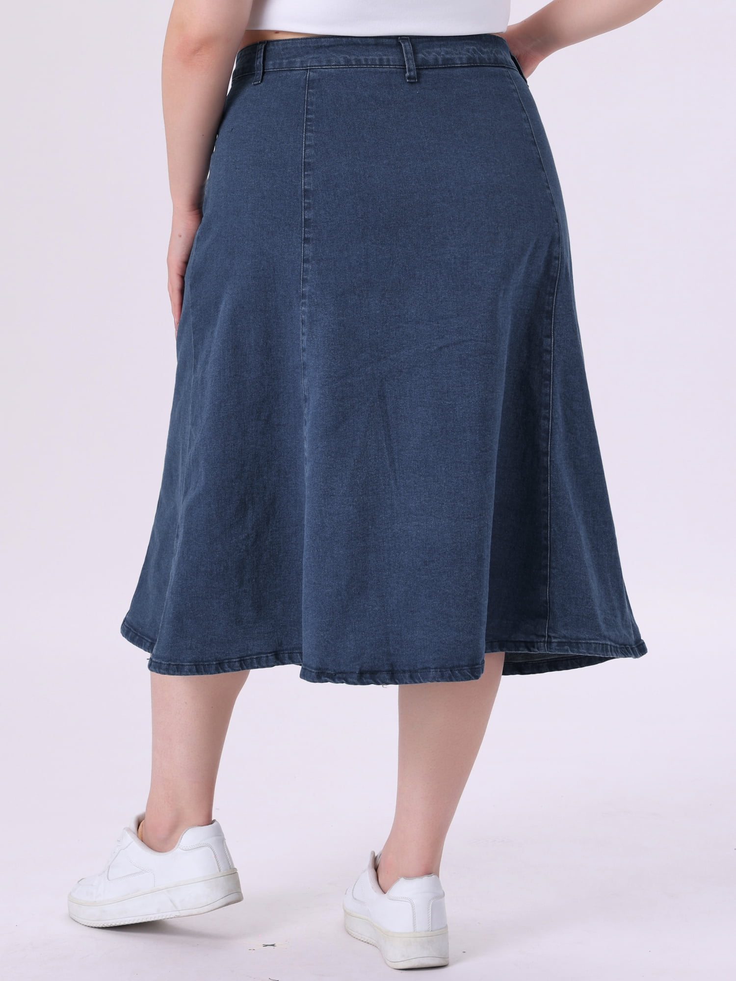 DARING DIVA Women's Plus Denim Skirts with Pockets A-Line Midi Jean Skirt 2X Blue