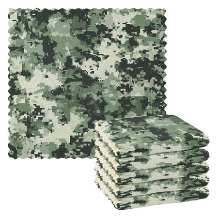 

6 Pack Kitchen Dish Towels 11 Inch x 11 Inch Reusable Cleaning Cloths for Washing Dishes Dish Cloths for Drying Dishes Pixelated Camouflage Pattern