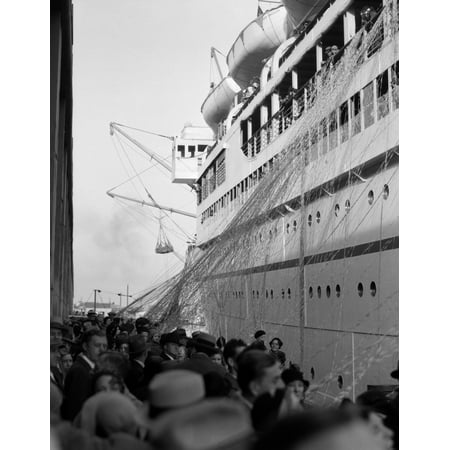 Vintage Cruise Ship - 1930s Crowd Of People On Pier Wishing Bon Voyage To Sailing Traveling Passengers On Ocean Liner Cruise Ship Rolled Canvas Art - Vintage Images ()