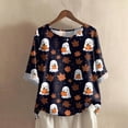 thumbnail image 4 of Godom Halloween Shirts for Women Ghost Graphic Button Oversized T Shirt Short Sleeve Tees Tops, 4 of 7