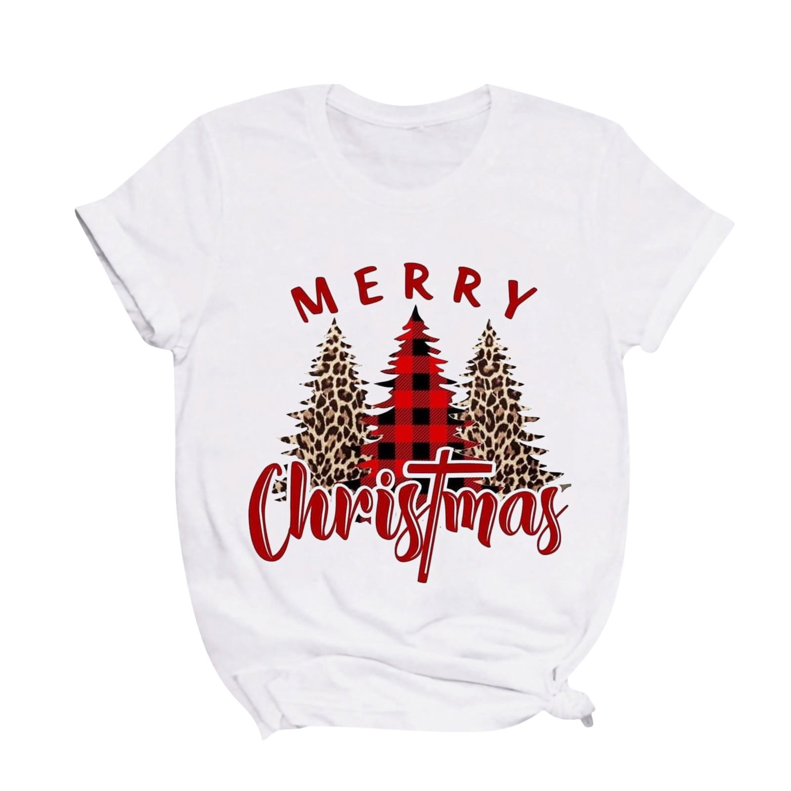 Women's Leopard Christmas Tree T-Shirt – Merry & Bright Holiday Graphic Tee | Soft Cotton Blend | Casual Christmas Outfit