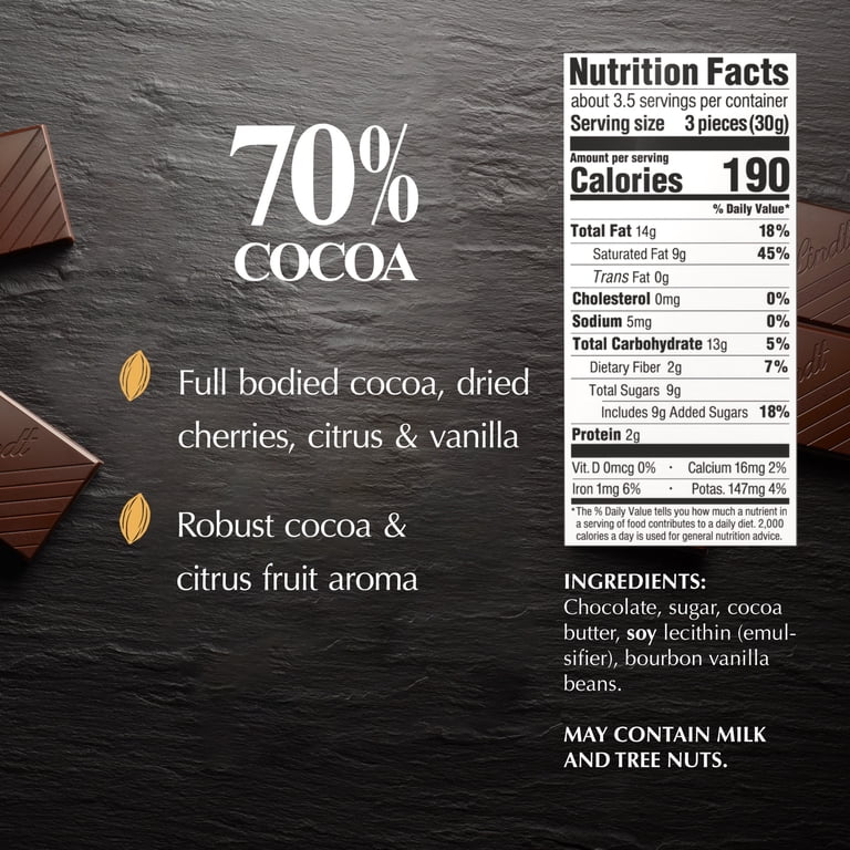 Lindt EXCELLENCE 70% Cocoa Dark Chocolate Candy Bar, 3.5 oz